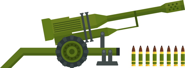 Military artillery cannon with ammunition vector illustration. Use for army, defense, war, and combat design concept