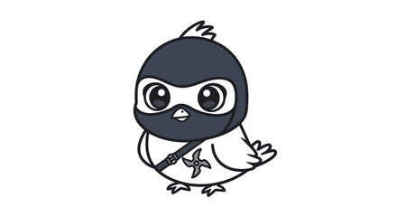 Cute cartoon chick dressed as a ninja with a dark mask and shuriken.
