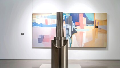 Modern sculpture in art gallery with abstract background
