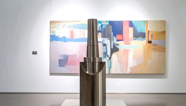 Modern sculpture in art gallery with abstract background