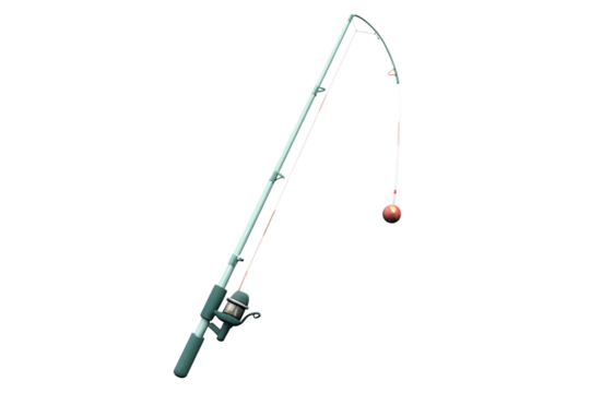 Fishing rod reel bobber isolated on a transparent background line hook