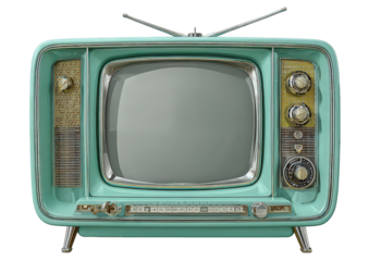 Vintage Teal Television Set with Chrome Accents