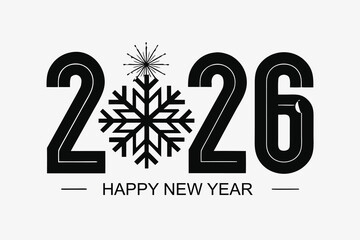 Black snowflake and numerals happy new year white text