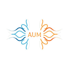 Logo of AUM with blue and orange abstract lines on white background