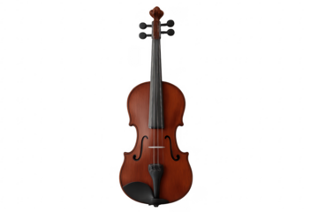 Wooden violin isolated on transparent background, ready to play music