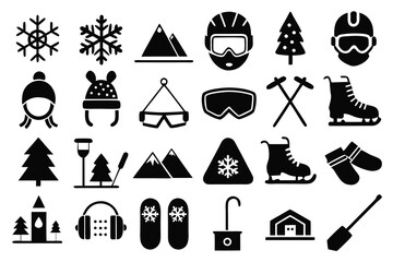 Winter Sports Gear and Mountain Icons snowflake ski helmet