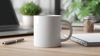 Simple white mug on modern office desk