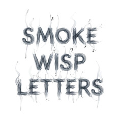 Smoke wisp letters on white background with gray text