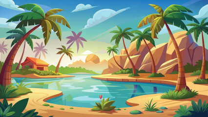 A stunning tropical beach on a Caribbean island with palm trees and turquoise water under a summer sky