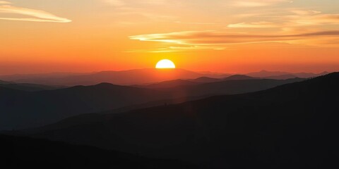 Obraz premium Silhouetted hills, sun-kissed sky, layered paper texture, serene, modern