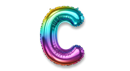 A striking rainbowhued foil balloon forming the letter c floats gracefully isolated on a pure white background