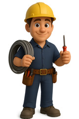 Electrician Character &ndash; 3D Cartoon Style Illustration with Tools and Safety Gear for Technical and Industrial Use