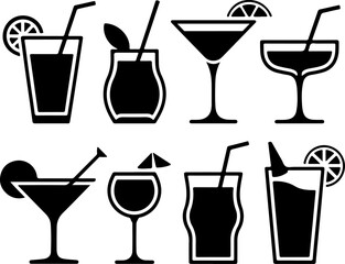 cocktail icons set  silhouette vector illustration