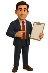 Presenter Character &ndash; 3D Cartoon Style Business Illustration with Clipboard for Educational and Promotional Use
