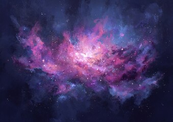 Fototapeta premium Deep space nebula, vibrant colors, swirling clouds of cosmic dust