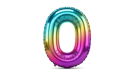 A dazzling iridescent balloon shaped like the number 0 floats serenely isolated on a pure white background representing a fresh start or a numerical value