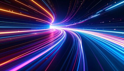 Obraz premium Abstract Light Trails in Futuristic Digital Tunnel.