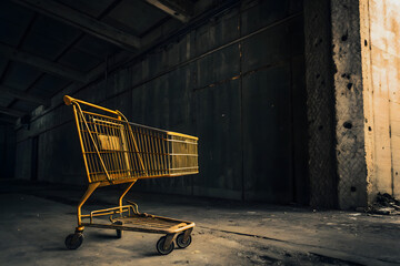 Rusty shopping cart with dark background