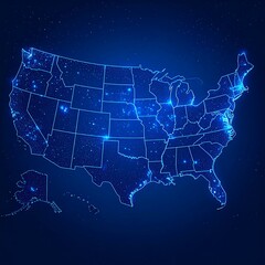 US Map Illuminated Cities at Night