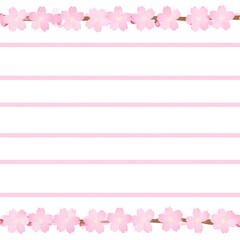 Pink cherry blossoms border lined paper