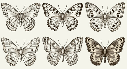 Intricate hand-drawn butterfly collection in vintage style