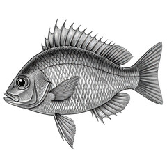 Obraz premium Detailed fish drawing isolated on transparent background