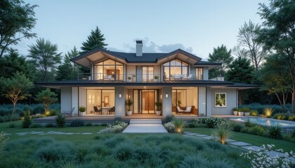 Luxury House Design: Modern Architecture at Dusk