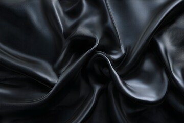 Fototapeta premium Black silk background, dark abstract black fabric cloth texture with copy space. Abstract background of elegant cloth in motion. Vector illustration. Black satin cloth. 
