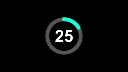 30 seconds to 0 seconds countdown animation on black background. 30 seconds timer on stopwatch. 4k video
