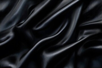 Black silk background, dark abstract black fabric cloth texture with copy space. Abstract background of elegant cloth in motion. Vector illustration. Black satin cloth. 