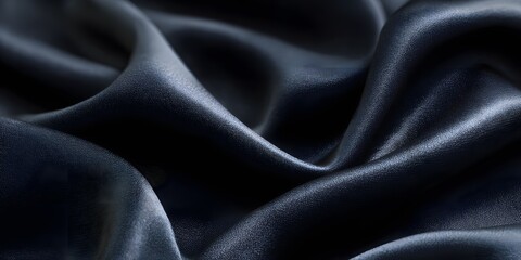 Obraz premium Black silk background, dark abstract black fabric cloth texture with copy space. Abstract background of elegant cloth in motion. Vector illustration. Black satin cloth. 