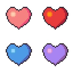 ドット絵のハートアイコン4色セット(01)