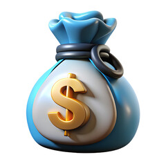 Blue money bag with dollar sign isolated on transparent background