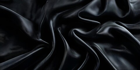 Fototapeta premium Black silk background, dark abstract black fabric cloth texture with copy space. Abstract background of elegant cloth in motion. Vector illustration. Black satin cloth. 