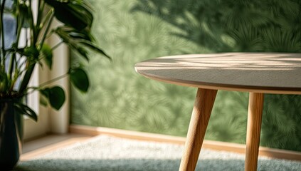 Light-filled room with a simple wooden table