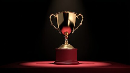 Golden Trophy Illuminated by Spotlight on Dark Background