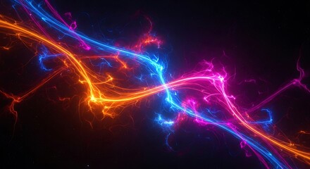 Iridescent light trails on dark backdrop offer dynamic modern energy