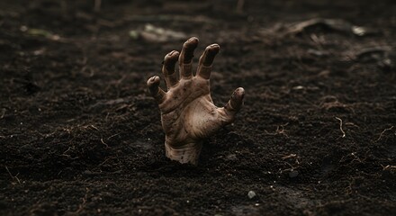 Obraz premium Severed zombie hand in fresh soil