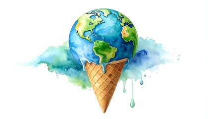 Earth melting ice cream cone