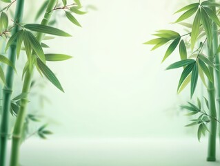 Fototapeta premium Elegant Bamboo Stalks with Fresh Green Leaves Framing a Soft Background
