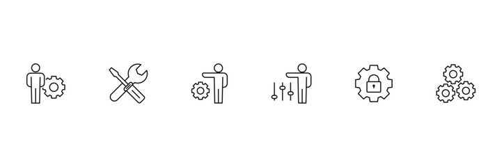 Settings icon. Settings outline black icon. Contains options, configuration, maintenance, engineering, mechanism, customization, optimization. Vector illustration.