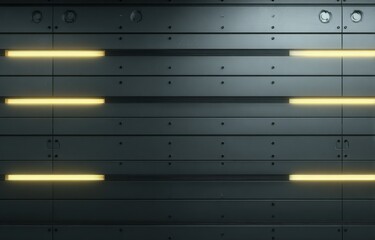 Dark gray metallic wall panels with glowing yellow lines