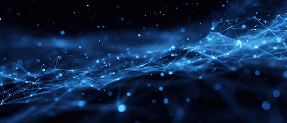 Abstract network of glowing blue lines and points on a dark background