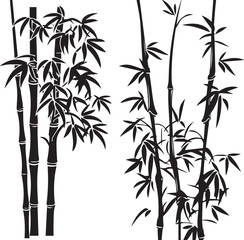 Bamboo Silhouette: Elegant bamboo stalks, leaves artfully arranged against a stark canvas, exuding a sense of calm, harmony and simplicity in design.