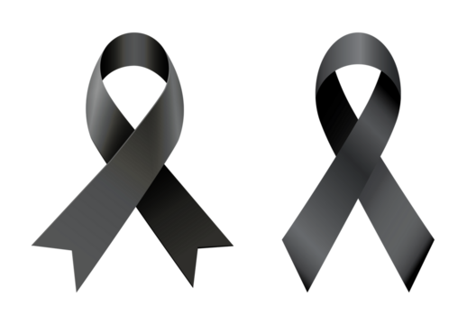 transparent Black Simple awareness ribbon, breast cancer awareness month, waving ribbon isolated with clipping path on white background. mother and world cancer day concept