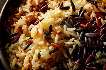 Closeup of cooked wild and white rice