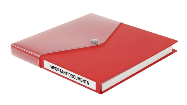 Red document organizer important files folder office supplies paperwork storage and organization system on transparent background