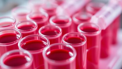 Close-up of filled blood sample tubes ready for lab analysis,  specimen,   medical supplies