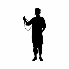 Silhouette of medical technician examining blood flow line