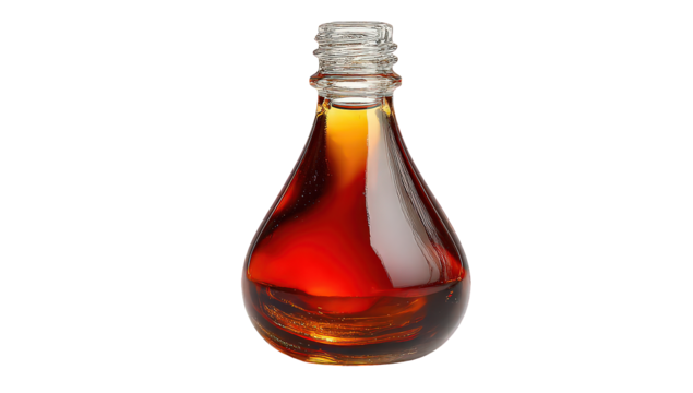 Amber Liquid in Glass Bottle on Black Background